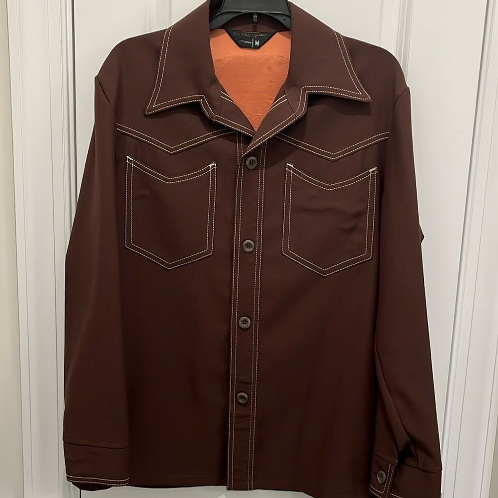 Vintage 1970's Brown JC Penney Western Style Leisure Suit Jacket M Disco Magic
